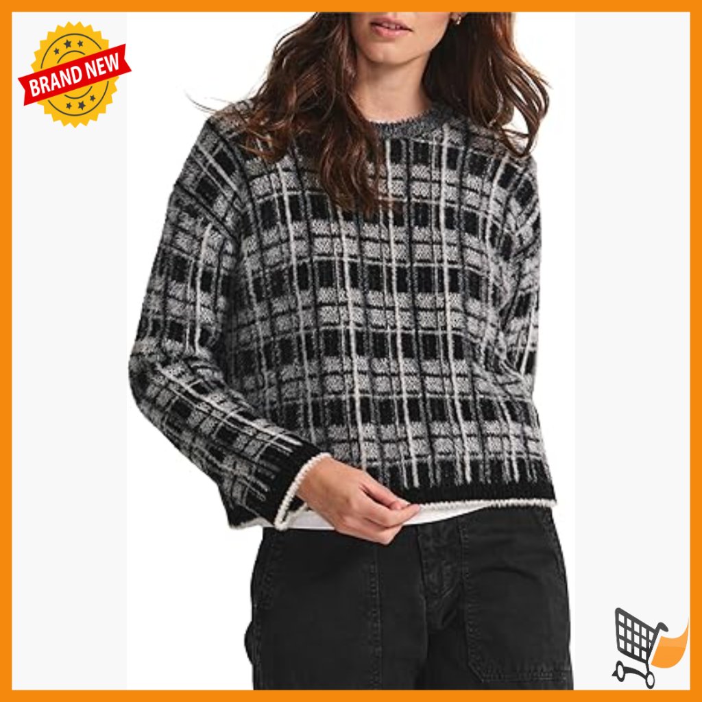 Feather Jacquard Pullover Sweater, Novelty Design, Long Sleeve, Size Small